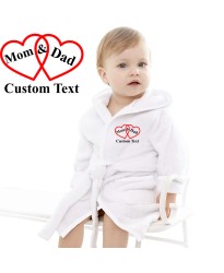 Baby and Toddler Mom & Dad with Custom Text Design Embroidered Hooded Bathrobe in Contrast Color 100% Cotton